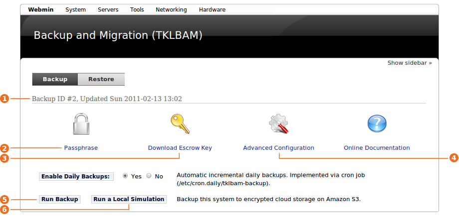 On your server: Backup & Migration Webmin module